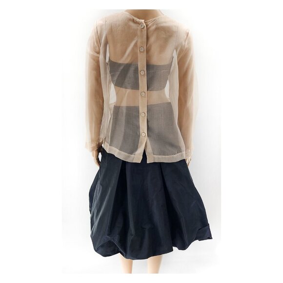 Sheer Long Sleeve Organza Blouse Pockets Beige - Picture 4 of 4